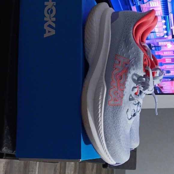 Hoka Women's Light Gray and Coral Athletic Shoes - Picture 2 of 4